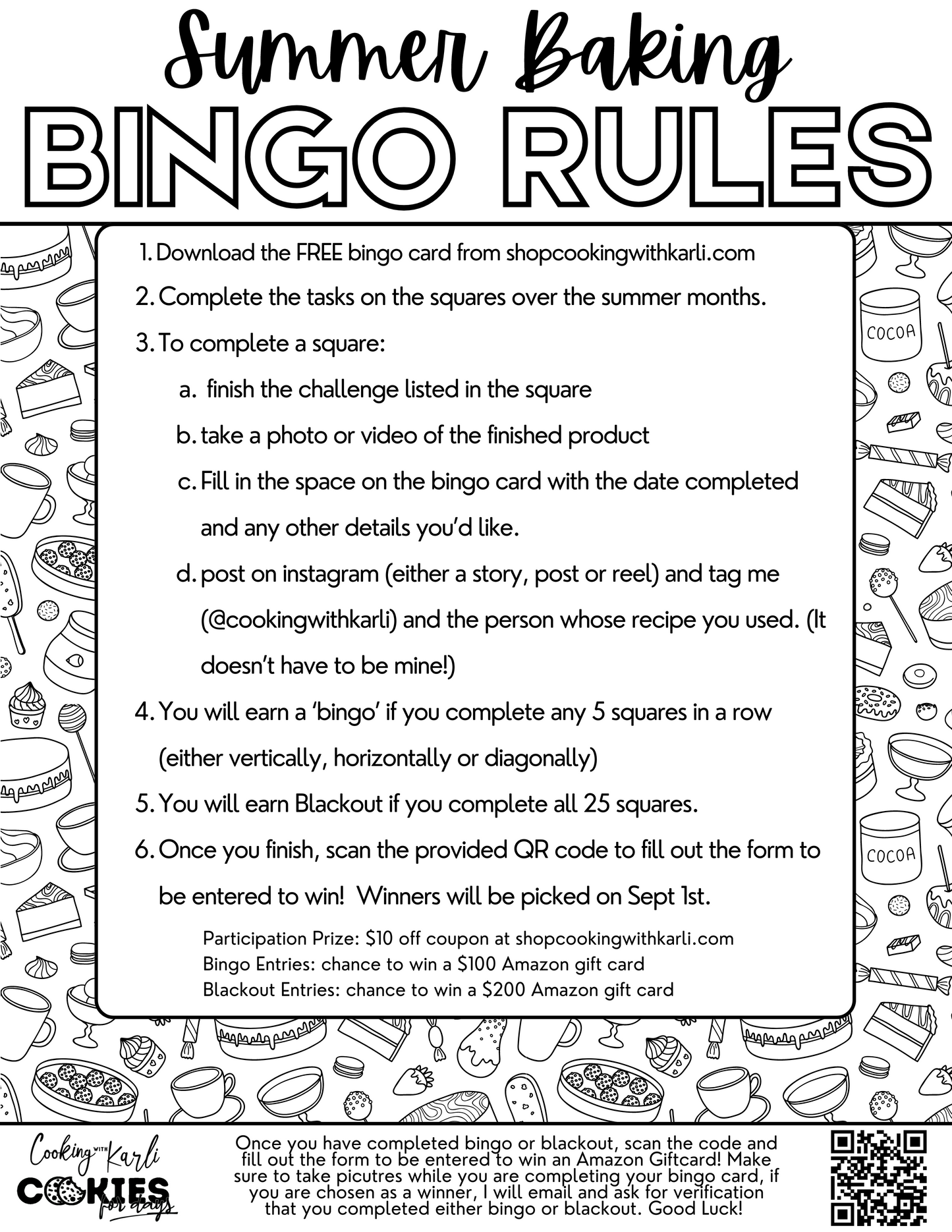 Free Summer Baking Bingo Card