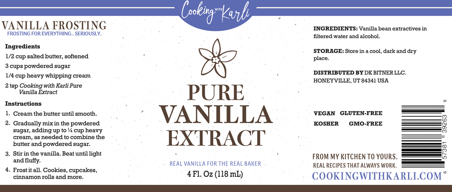 100% Pure Vanilla Extract- Cooking with Karli (4oz bottle)