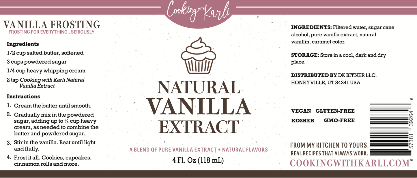 Natural Vanilla Extract- Cooking with Karli (4oz bottle)